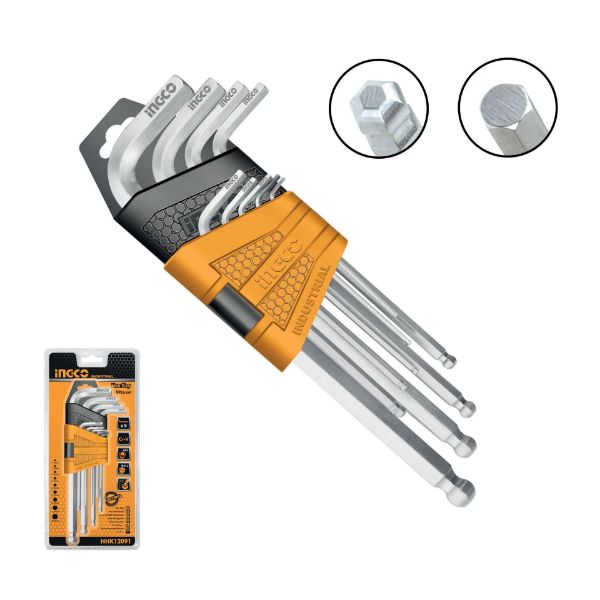 Picture of INGCO  9PCS CVR BALL POINT HEX KEY SET