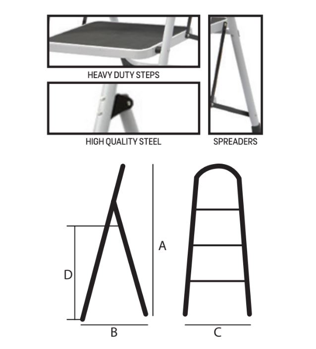 ABC ABRASIVES - ABRASIVES & INDUSTRIAL TOOLS. 2-STEP H/D STEEL STEPLADDER